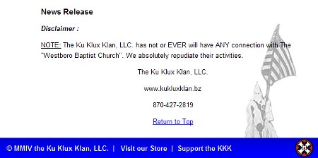 KKK Repudiates Westboro Baptist Church