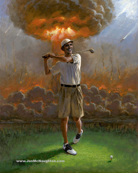 Obama Golfing In Destruction