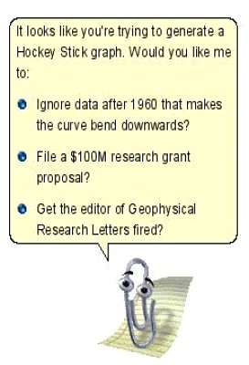 Clippy from Microsoft Office offers to help the Warmists at the CRU defraud humanity