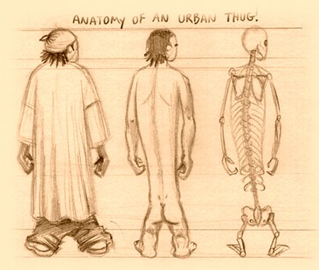 Anatomical sketch of the Urban Thug detailing gross muscular development and underlying skeletal structures