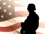 Silhouette of Soldier in Front of US Flag