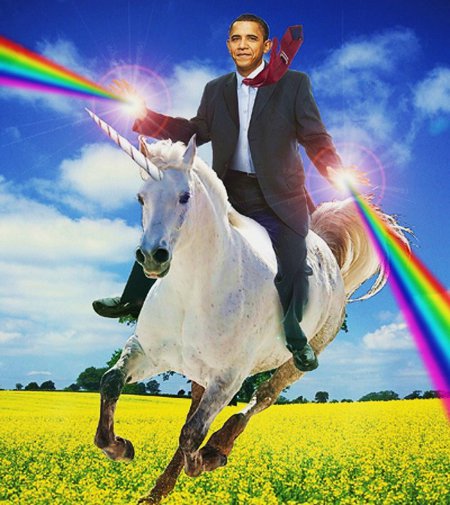 Obama On A Unicorn Shooting Rainbows