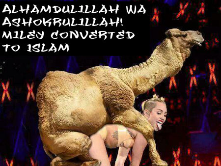 Miley's giving thanks and praise - and her holes - to Allah