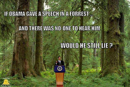 If Obama gave a speech in a forest and there was no-one to hear him would he still lie?