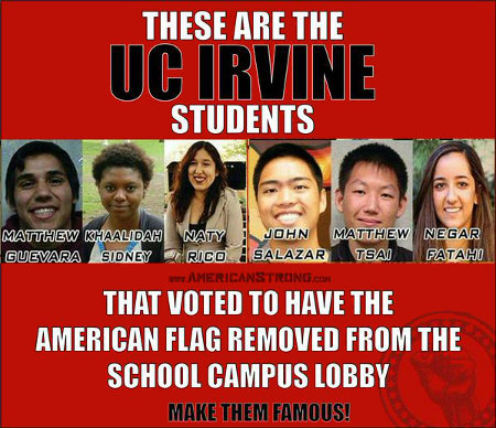 These are the 6 vermin who voted to ban the US Flag at UC Irvine. And surprise about their "heritages?"