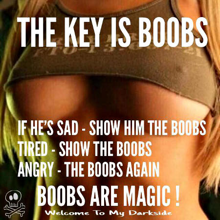 They key is boobs. They cure anything